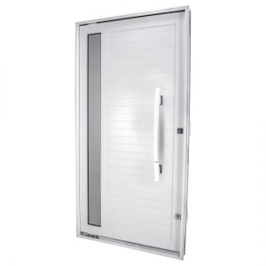 Porta de aluminio Lambril  Branco 2,10x0,90 com visor e puxador