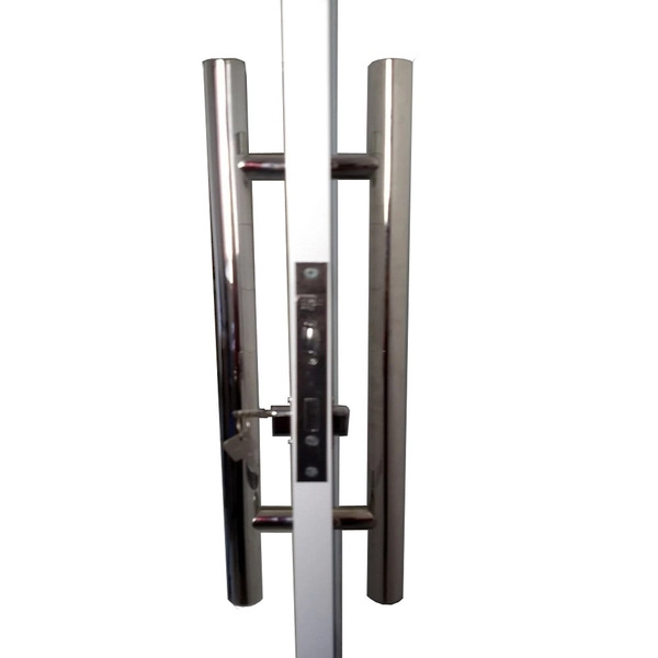 Porta de aluminio Lambril  Branco 2,10x0,90 com visor e puxador - Imagem 3